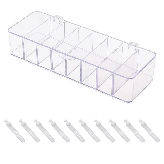 Yesesion Plastic Cable Management Box with Lid and 10 Wire Ties, Portable Clear Cord Storage Organizer with 8 Compartments, Electronics Organizer Desk Accessories Case for Office, Stationery Supplies