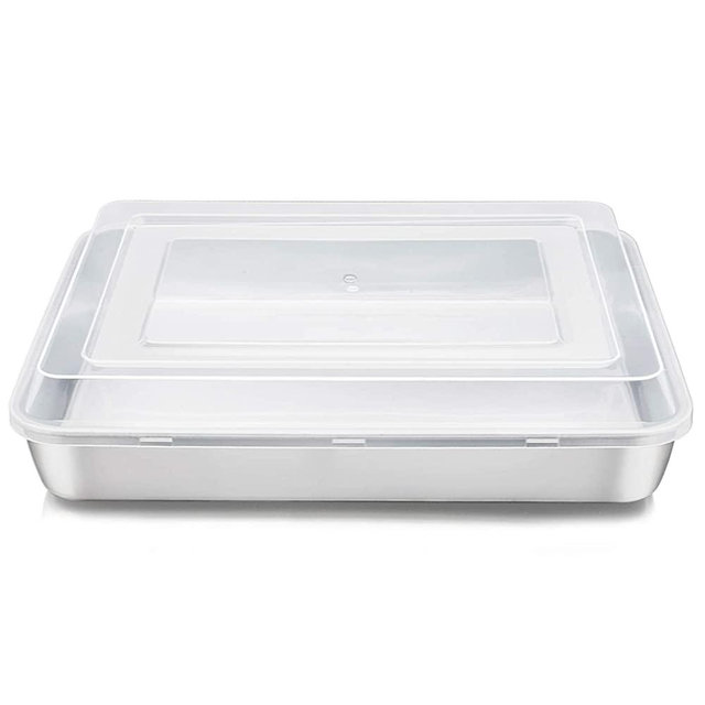 Stainless Steel Baking Pan with Lid, E-far 12⅓ x 9¾ x 2 Inch Rectangle Sheet Cake Pans with Covers Bakeware for Cakes Brownies Casseroles, Non-toxic & Healthy, Heavy Duty & Dishwasher Safe