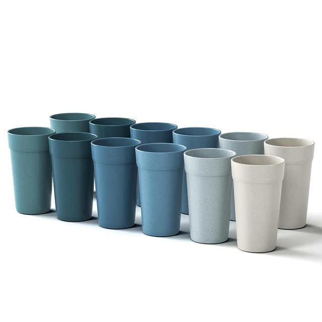 Homestockplus 20 Oz Wheat Straw Cups, Set of 12 Unbreakable Plastic Drinking Cups, Dishwasher and Microwave Safe, BPA-Free and Eco-Friendly Reusable Cups for Kitchen, Home, Office, and Outdoor Use