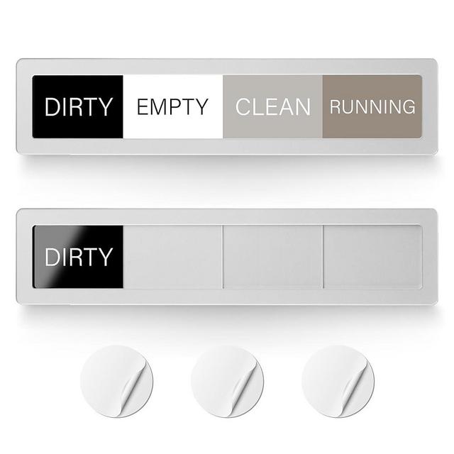 EliteSign Dishwasher Magnet Clean Dirty Sign, 4 Options with Running and Empty Options, Silver Dishwasher Magnet Easy to Switch, Residue Free Adhesive Included
