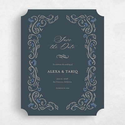 Blue Ticket Wedding Save the Date - Sabriel Portrait