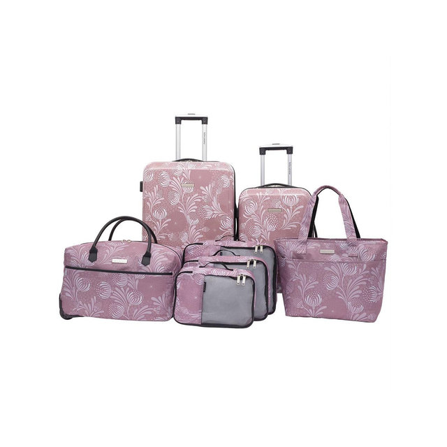 Travelers Club Bella Caronia Deluxe 7pc Hardside Checked Spinner Luggage Set - Blush