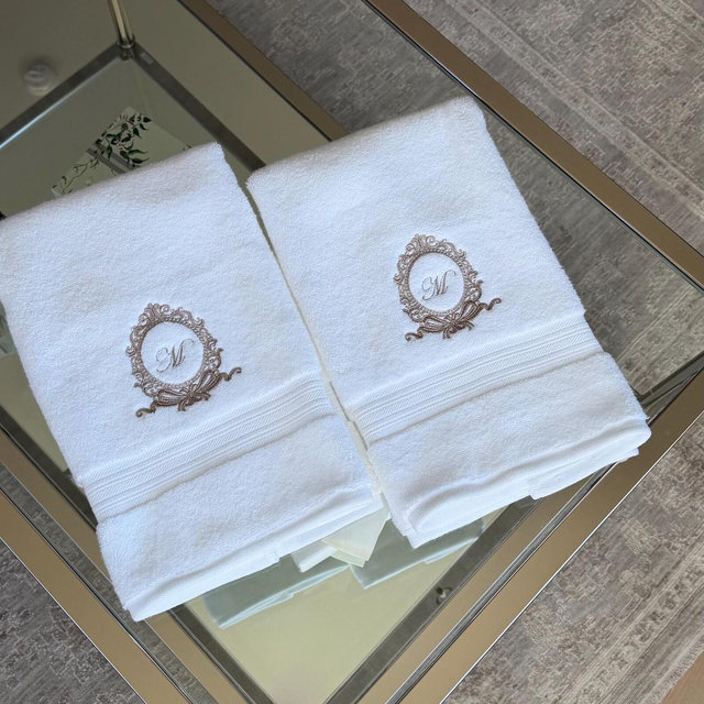 Monogram Hand Towel – Personalized Embroidered Crest Towel, Custom Initial, Bathroom Decor