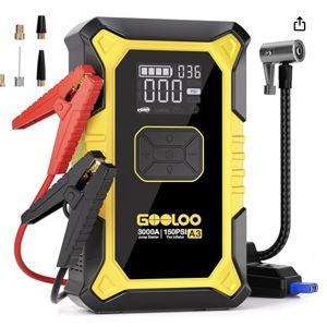GOOLOO A3 Jump Starter with Air Compressor, 3000A Portable Car Battery Jumper Starter (9.0 Gas/6.5L Diesel) with 150PSI Auto-Shutoff Tire Inflator, 12V Supersafe Lithium Jump Box Car Booster, Yellow