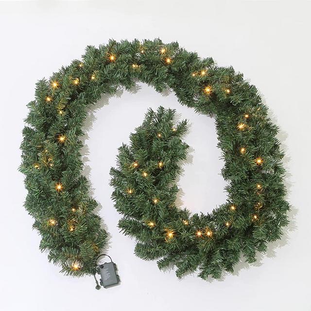 Ziomizi Christmas Garland with Lights,9Foot Battery Operated Garland with 50 Lights Garland Christmas Decorations,Outdoor Christmas Garland for Mantle, Fireplace Home Christmas Prelit Garland