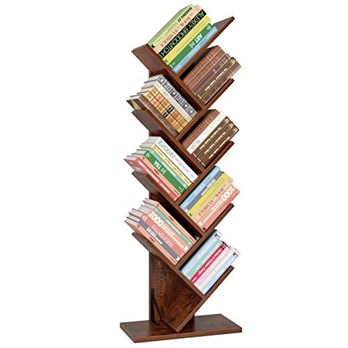 Homfa Tree Bookshelf, 9-Shelf BookRack Bookcase, Artistic Book Organizer, Space-Saving CDs/Albums/Books Holder in Living Room Office, Walnut 50" inches Height
