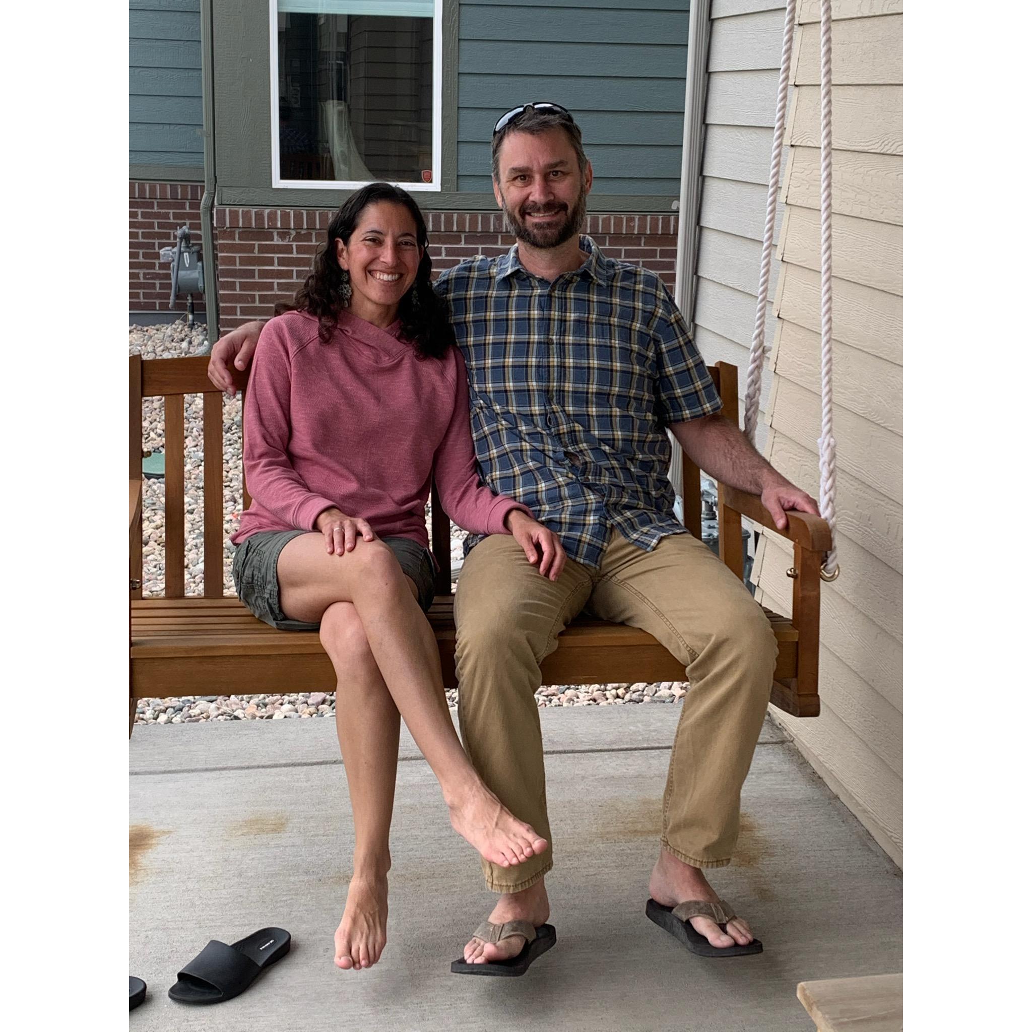 Our porch swing, one of our favorite places
