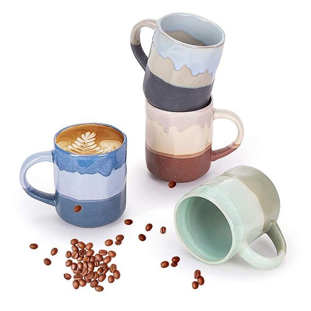 Cutiset 15 Ounce Ceramic Lava mugs, Unique glazed Microwave safe and Oven safe Coffee mug set of 4, Multicolor
