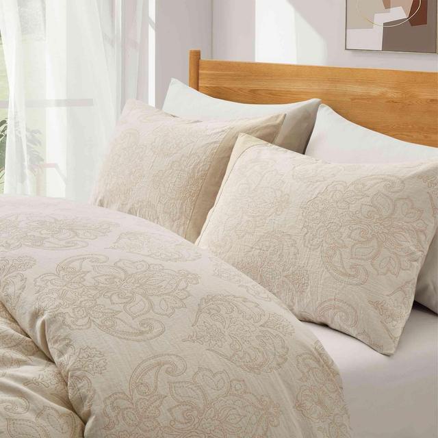 Organic Cotton Duvet Cover Set - King Size, Damask Pattern-Cream