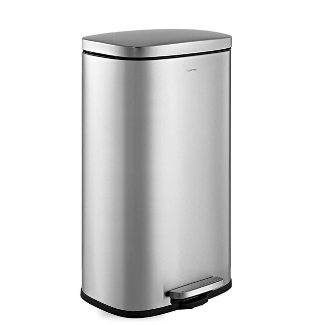 happimess HPM1011A Curtis 8-Gallon Step-Open Trash Can, Modern, Minimalistic, Fingerprint-Proof, Rustproof, Hands-Free, Kitchen, Laundry Room, Office, 7.93 Gallons, Chrome