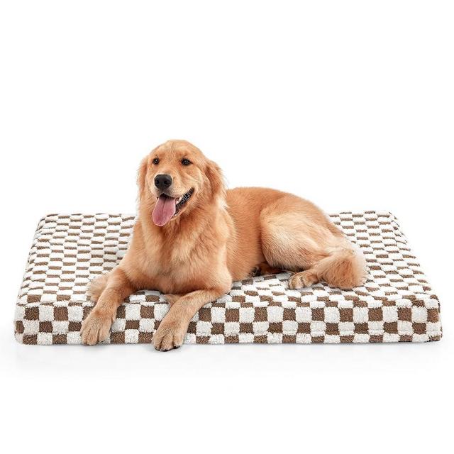 JOEJOY Dog Bed for Large Dogs, XLarge Orthopedic Dog Bed with Removable Washable Cover, Cute Modern Plush & Memory Egg Crate Foam Dog Bed, 42 x 28 inch, Brown