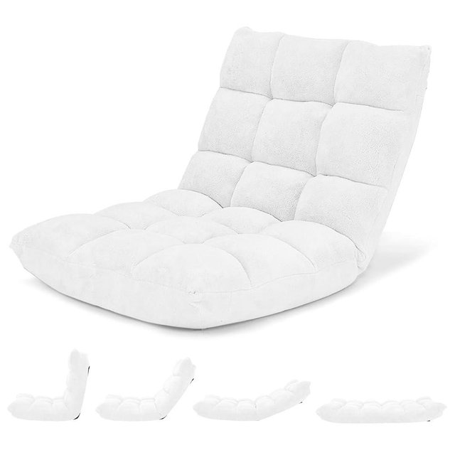 Giantex Floor Chair with Back Support, 14 Adjustable Position, Padded Sleeper Bed, Couch Recliner, Folding Gaming Floor Chairs for Adults, Living Room, Bedroom, Yoga, Meditation, White