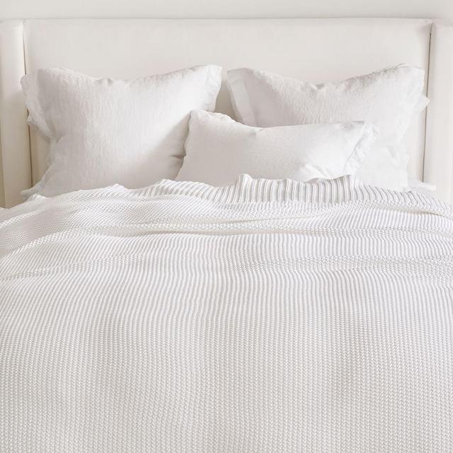 White Seedstitch Cotton Blanket, Full/Queen