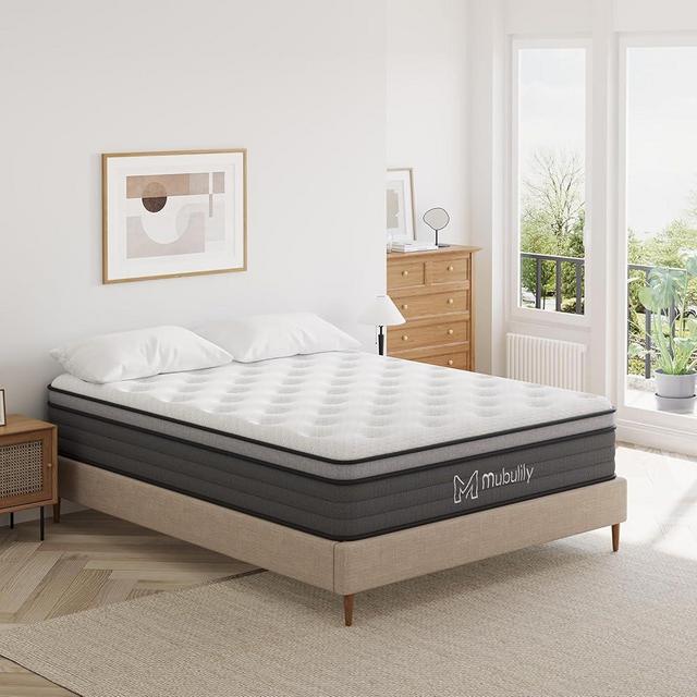 Mubulily King Mattress,10 Inch Hybrid Mattress in a Box with Gel Memory Foam,Pocket Spring Mattress in a Box for Motion Isolation, Support & Pressure Relief,Medium Firm Feel.
