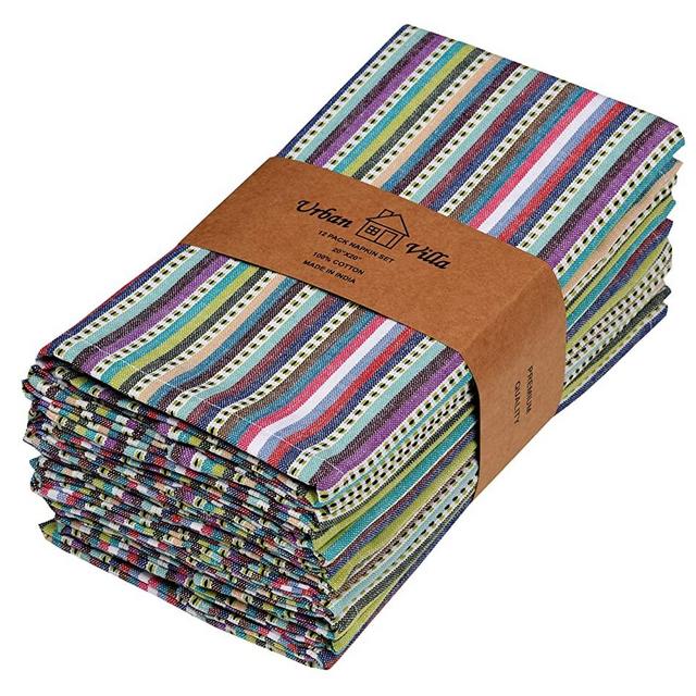 Urban Villa,Multi Dobby Blue Stripes, Dinner Napkins, Premium Quality,100% Cotton, Set of 12, Size 20X20 Inch, Over sized Cloth Napkins with Mitered Corners, Ultra Soft, Durable Hotel Quality