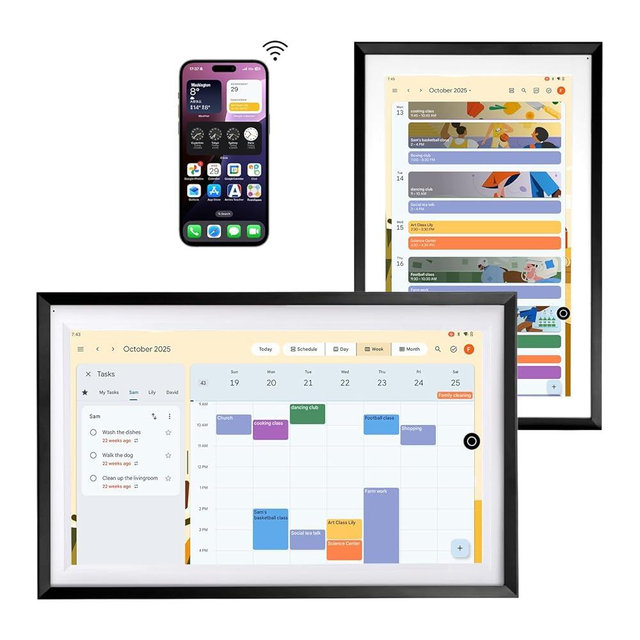 15.6" Digital Google Calendar+Pen,No Subscription|All-in-one Smart Display:Photo Frame,Google Play Apps,Voice Assistant,Home Hub,Streaming|Built-in Battery|Wall&Desk|Anti-Glare Touchscreen|Black