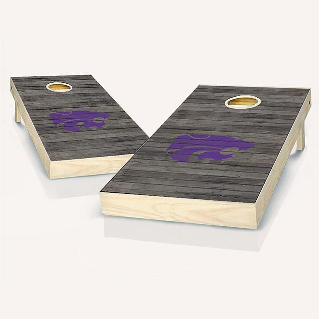 Skip's Garage Kansas State Themed Distressed Cornhole Board Set - Team Logo Design - Custom Regulation Size Cornhole Boards