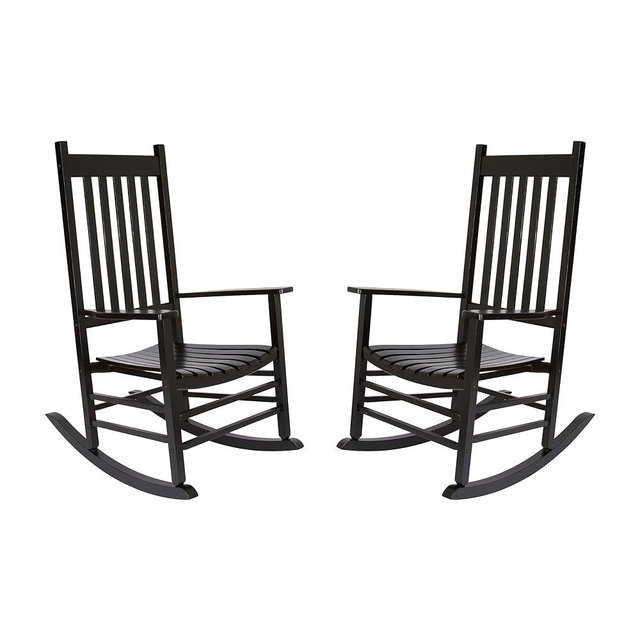 Shine Company Set of 2 Vermont Porch Rocker Outdoor Rocking Chair | Contoured Seat & High Back Support Comfort, Classic 2-Pack, Black