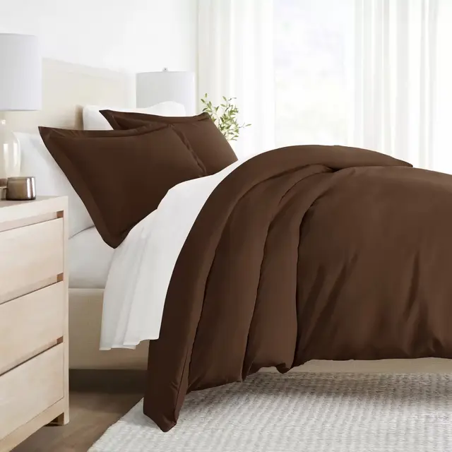 3 Piece Duvet Cover & Shams Set - Soft and Breathable, Double Brushed Microfiber, Wrinkle Free - Becky Cameron, Chocolate, Full/Queen