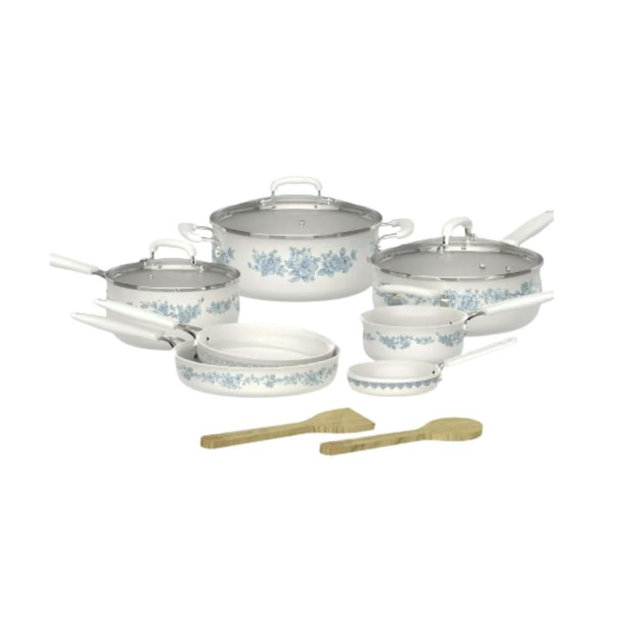 Pioneer Woman Agatha 12-Piece Aluminum & Ceramic Classic Cookware Set Blue