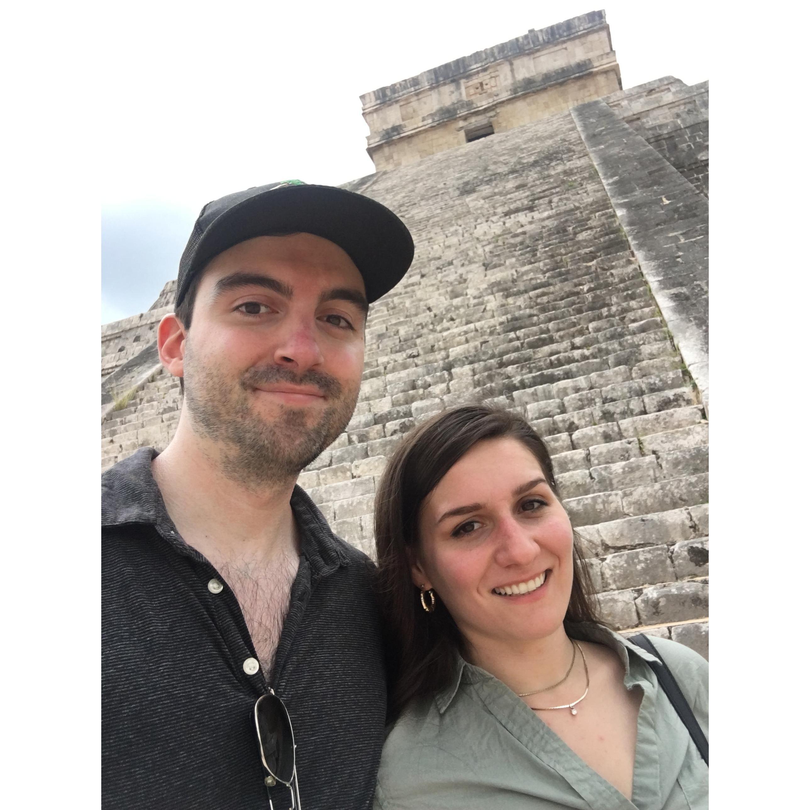 "Taken at the base of Chichen Itza, a potential candidate for ground zero of Colin's eventual Mexican food poisoning the night before the proposal."