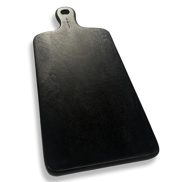 The Fine Living Co. Black Charcuterie Board, Paddle Board with Long Handle, Mango Wood Serving Board, Black Cutting Board, Serving Platter for Meat, Pizza, Food-Grade Wooden Serving Trays, 16”x8”