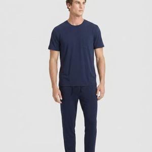 Men's Bamboo Stretch-Knit Short Sleeve Tee & Pant Pajama Set - Navy