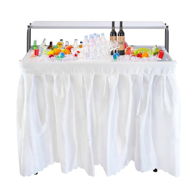 Nice C 4 ft Folding Ice Table With Drain and Matching Skirt - Portable Party Cooler
