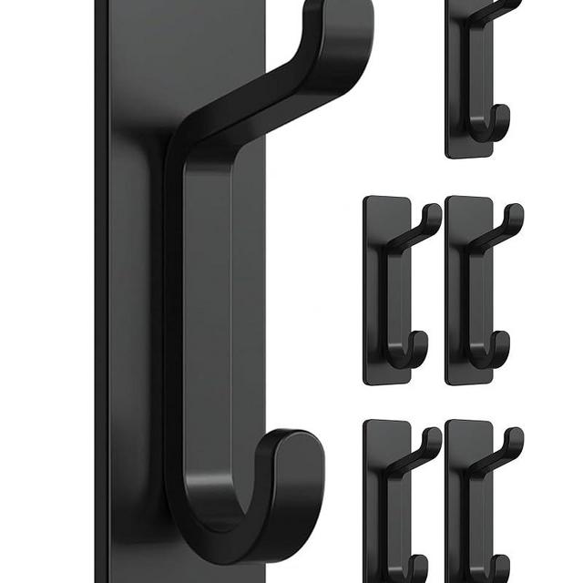 pickpiff 6-Pack Self-Adhesive Hooks, Extra Sticky 10LB (Max), for Towel Coat Robe Key Cloth, Stainless Hook for Door Bathroom Shower, Matte Black Wall Mounted Hanger for Shower Bathroom Kitchen Door