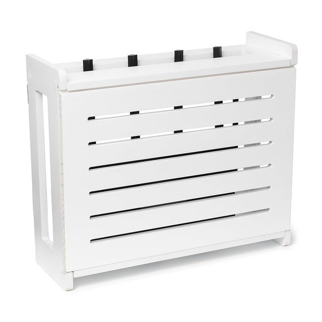 Wooden WiFi Router Storage Box - Standard Wall Mountable Decorative Modem Shelf Hider Cover with Cable Management System - Rustic Home Organization Solution for Most Routers Up to 11" Tall - White