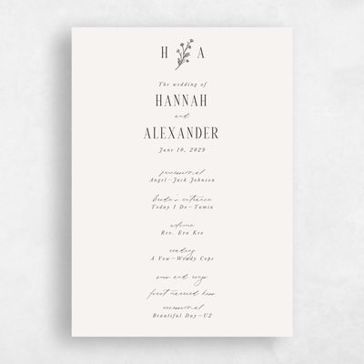 Beige Simple Wedding Program - Nydia