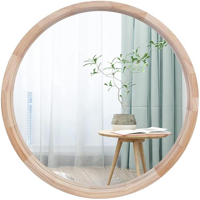 CONGUILIAO Round Mirror, 24 Inches Wood Mirror, Wall Mirror Decorative Circle Mirror, Nature Big Bathroom Large Vanity Mirror Farmhouse Mirror for Living Room Bedroom Entryway