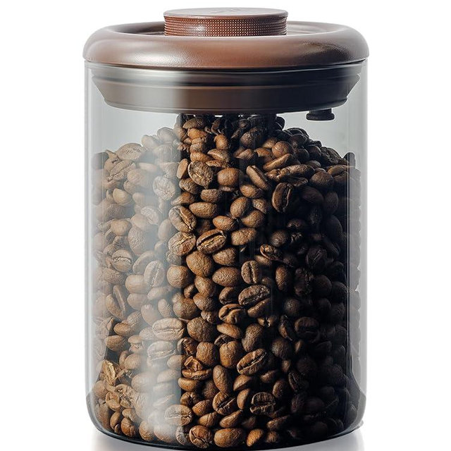 Tourdeus Ground Coffee Glass Container Airtight 900 ml – Pop Top Ground Coffee Canister with CO₂ Valve, 11 Oz Coffee Bean Container, UV Resistant