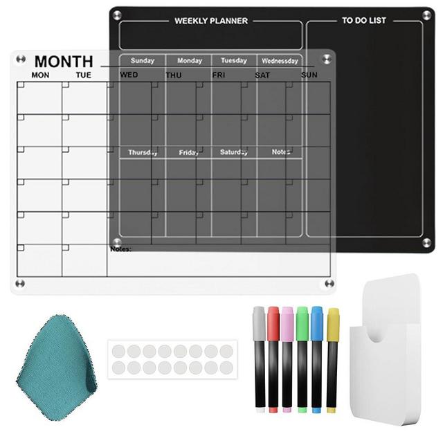 Suzeest Magnetic Fridge Calendar Acrylic - Magnetic Planner for Fridge - Magnetic Acrylic Calendar for Fridge - Magnetic Clear Fridge Calendar Dry Erase - Dry Erase Refrigerator Calendar