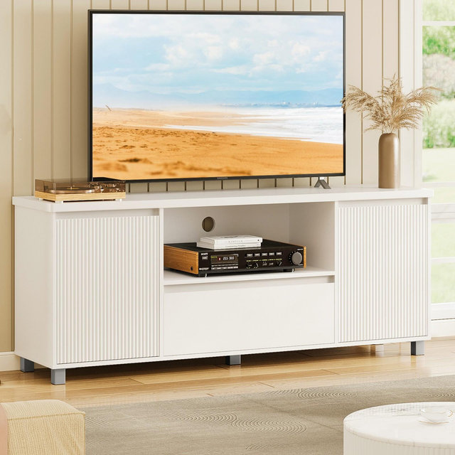 Garvee 70in TV Stand for TVs up to 80" Mid Century Modern Entertainment Center with Drawer TV Console Cabinet for Living Room Bedroom Light Oak
