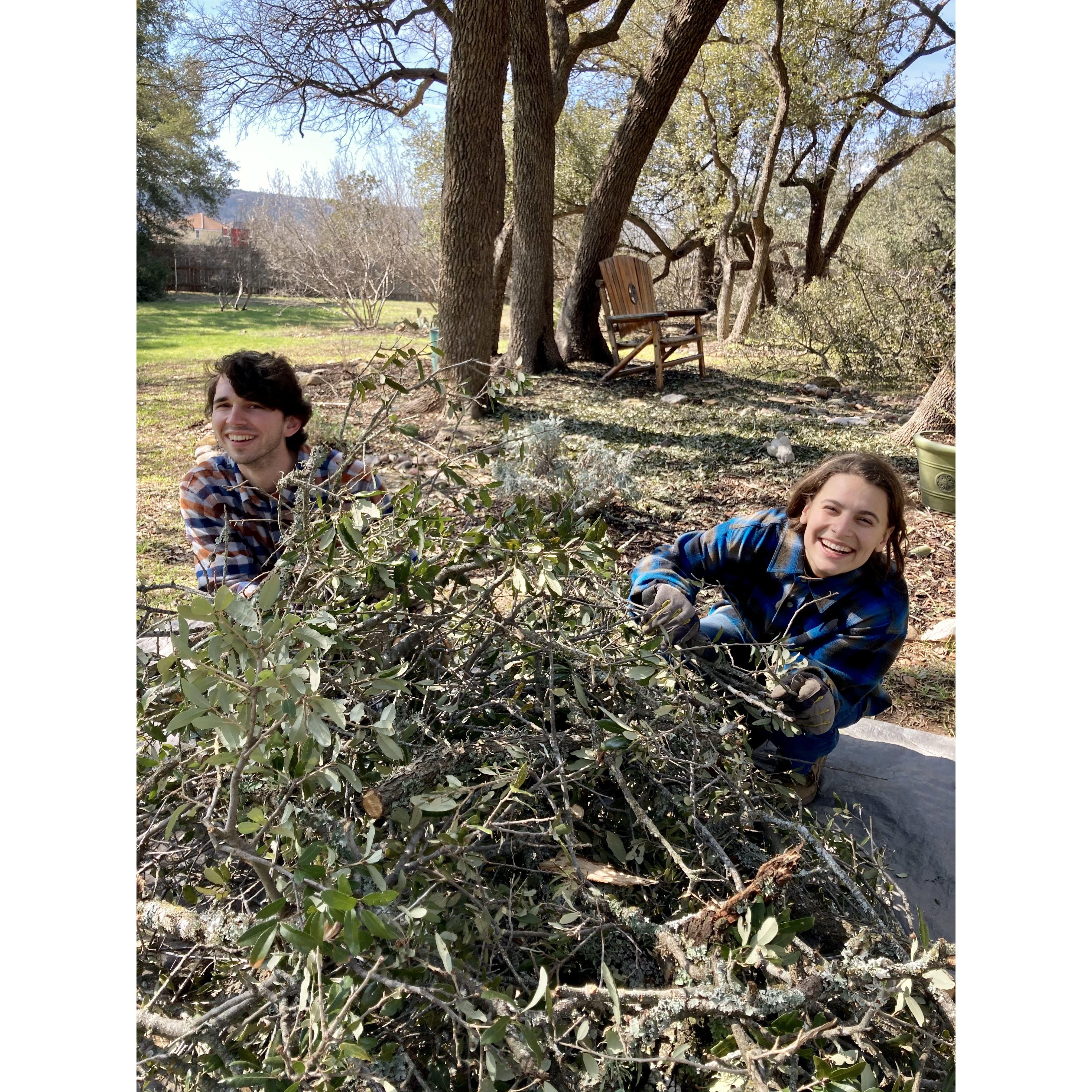 Yard work after ice storm at our Georgetown oasis