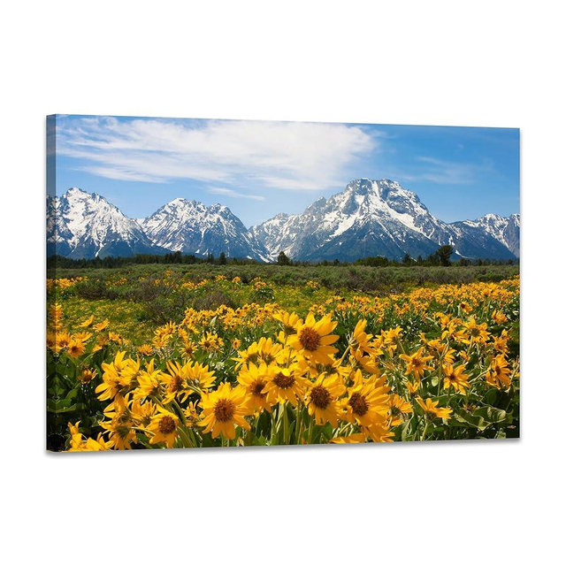 SKASNFAI Mountain Office Picture Wall Decor Sunflower Landscape Living Room Wall Art, Grand Teton Posters Print Artwork for Walls (12L x 16W)