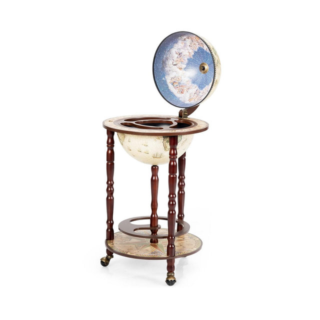 SUGIFT 17 Inch Italian Style Design Wooden Globe Liquor Bottle Wine Rack with Wheels
