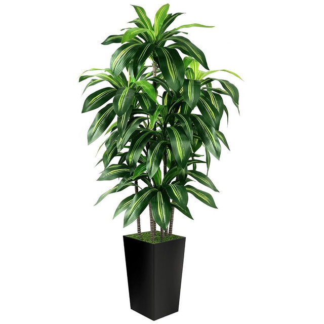 Artificial Dracaena Tree Indoor, 6FT Tall Fake Tree with Black Tall Planter, Artificial Trees Fake Yucca Potted Tree for Home Office Living Room Decor, Tall Artificial Plant for Housewarming