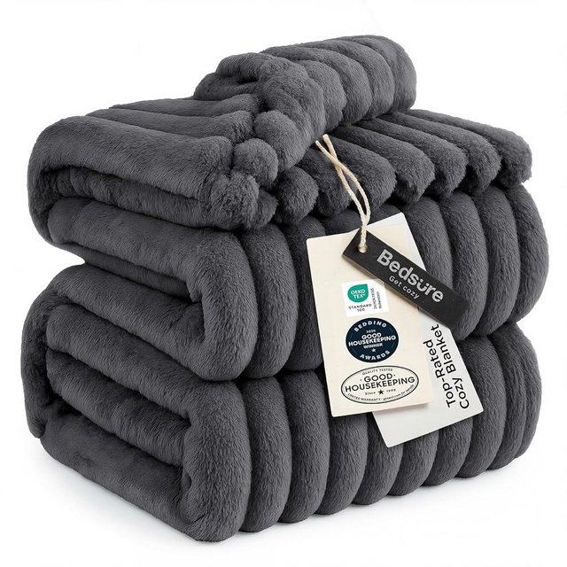 Bedsure GentleSoft Large Fleece Blanket for Bed - Cozy Soft Throw Blankets for Women, Cute Large Throws for Girls, Grey, 120x120 Inches