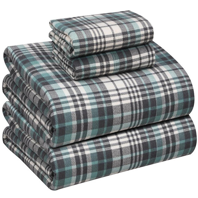 RUVANTI Flannel Sheets Queen Size - 100% Cotton Double Brushed Bed Sheets, Deep Pockets 16 Inches Queen Sheet Set, All Seasons Breathable & Extra Soft - Warm & Cozy, 4 Piece, Mint Grey