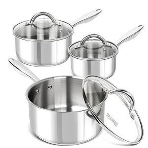 MICHELANGELO Saucepan Set 6pc, 18/10 Stainless Steel Sauce Pan with Lid, Tri-Ply Bottom Sauce Pot Set, Nonstick Saucepan, Induction Compatible, 1QT & 2QT &3QT