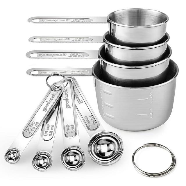 Measuring Cups and Spoons Set (8 Piece), Stainless Steel Measuring，4 Spoons, 4 Cups, Metal Measuring Cups for Cooking & Baking
