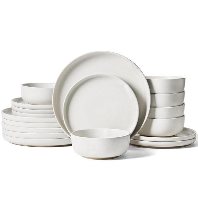 Famiware Milkyway Plates and Bowls Sets, 18 Pieces Dinnerware Sets, Reactive Glaze Dish Set, Stoneware Dishes Set for 6, Matte White