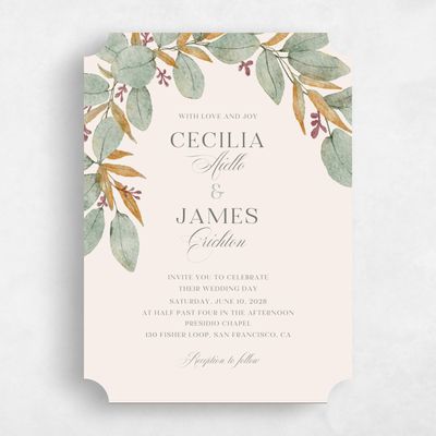 Beige Ticket Wedding Invitation - Nutmeg Portrait
