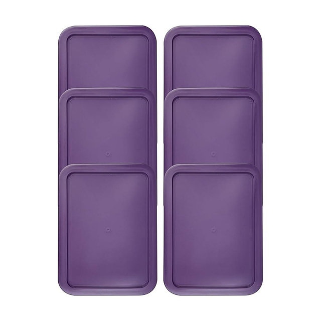Replacement Lids fits Pyrex 3-Cup Glass Food Storage Container Bowls, (7.75 x 5.75-Inch) Plastic Rectangle Lids Covers for Pyrex 7210-PC, Airtight & Leakproof (6-Pack, Purple)