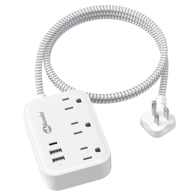 Flat Plug Power Strip with USB Ports, Flat Extension Cord 3FT with 3 AC Outlets 3 USB Ports, Short Extension Cord Outlet Splitter with No Surge Protector for Cruise Ship, Dorm Room Travel Essentials