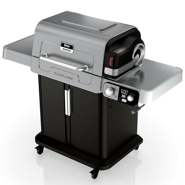 Ninja Grill and Smoker, FlexFlame, Electric and Propane Grill, Roaster, BBQ Grill, 5-in-1 Cooking System, 3 Burner, Digital Control, Outdoor Cooking, Griddle, Pizza Maker, Stainless Steel, PG301
