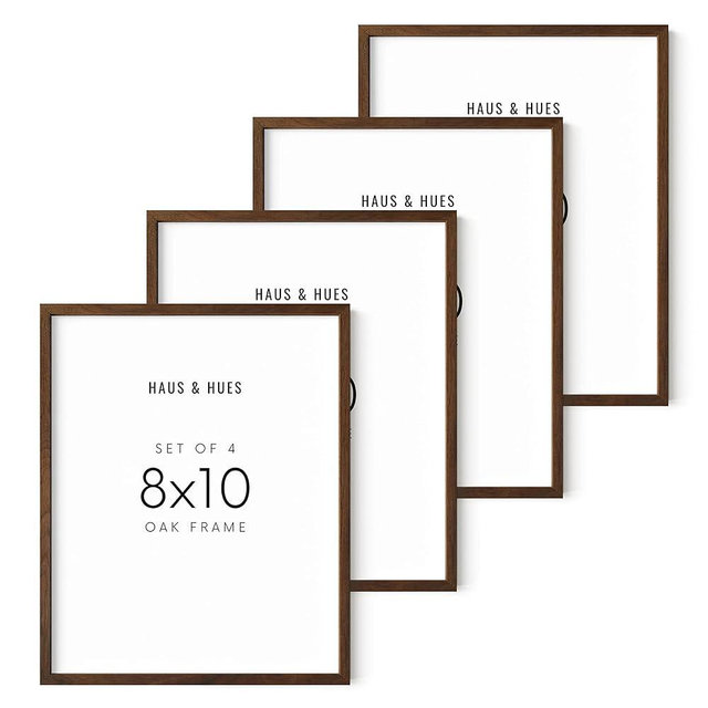 HAUS AND HUES 8x10 Picture Frame Set of 4-8 by 10 Walnut Gallery Wall Frame, Farmhouse Wooden Photo Frame 8 x 10 for Wall Collage, Pack 10 x 8 Brown Wood Wall Frames (Walnut Oak)