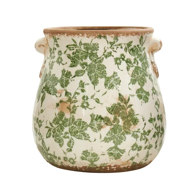 Nearly Natural 10-in Tuscan Ceramic Green Scroll Planter
